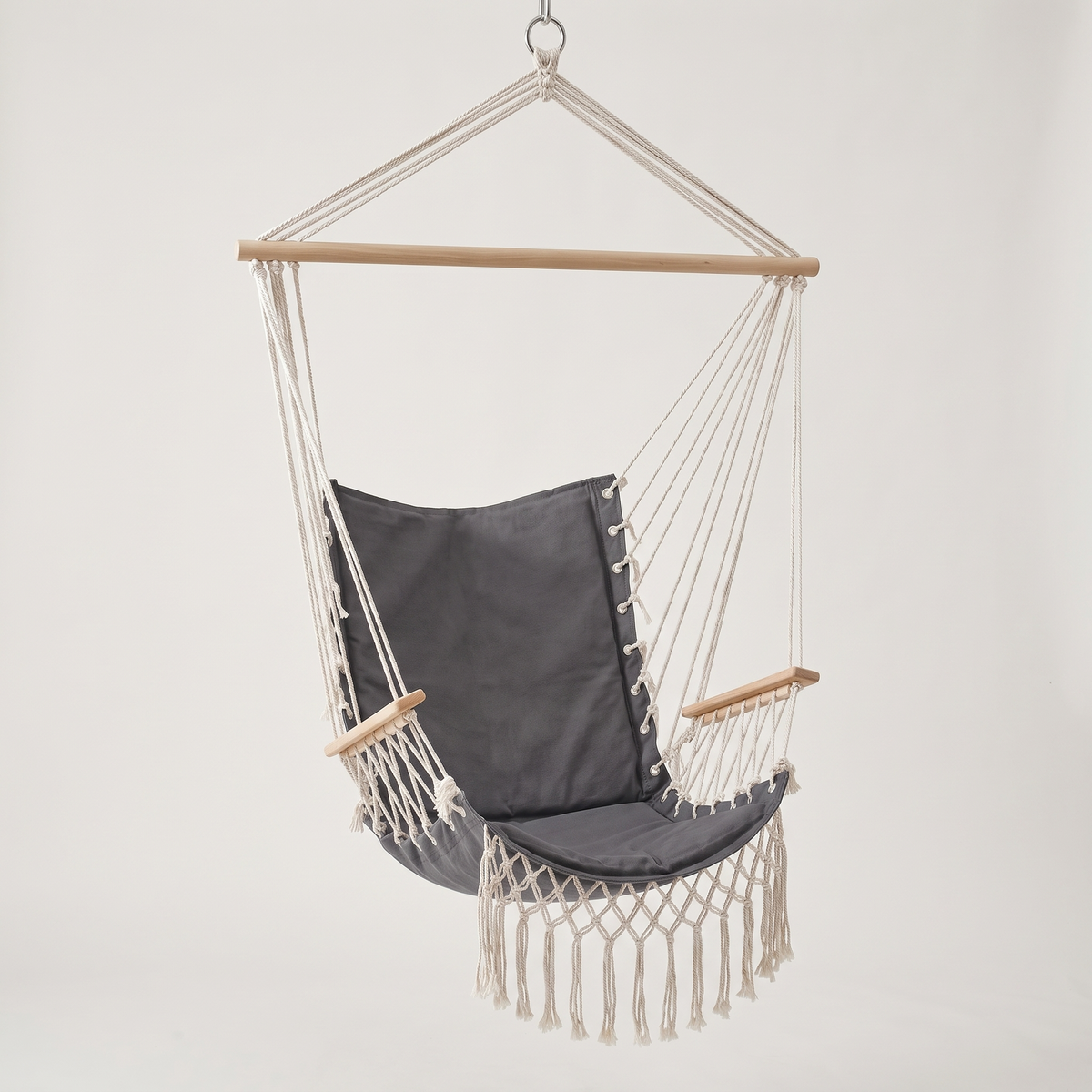 Gardeon Hammock Chair Hanging with Armrest - Grey — front shot
