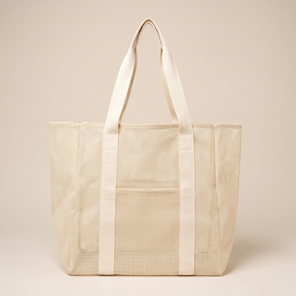 Mesh Beach Bag - Oyster Cream — front shot
