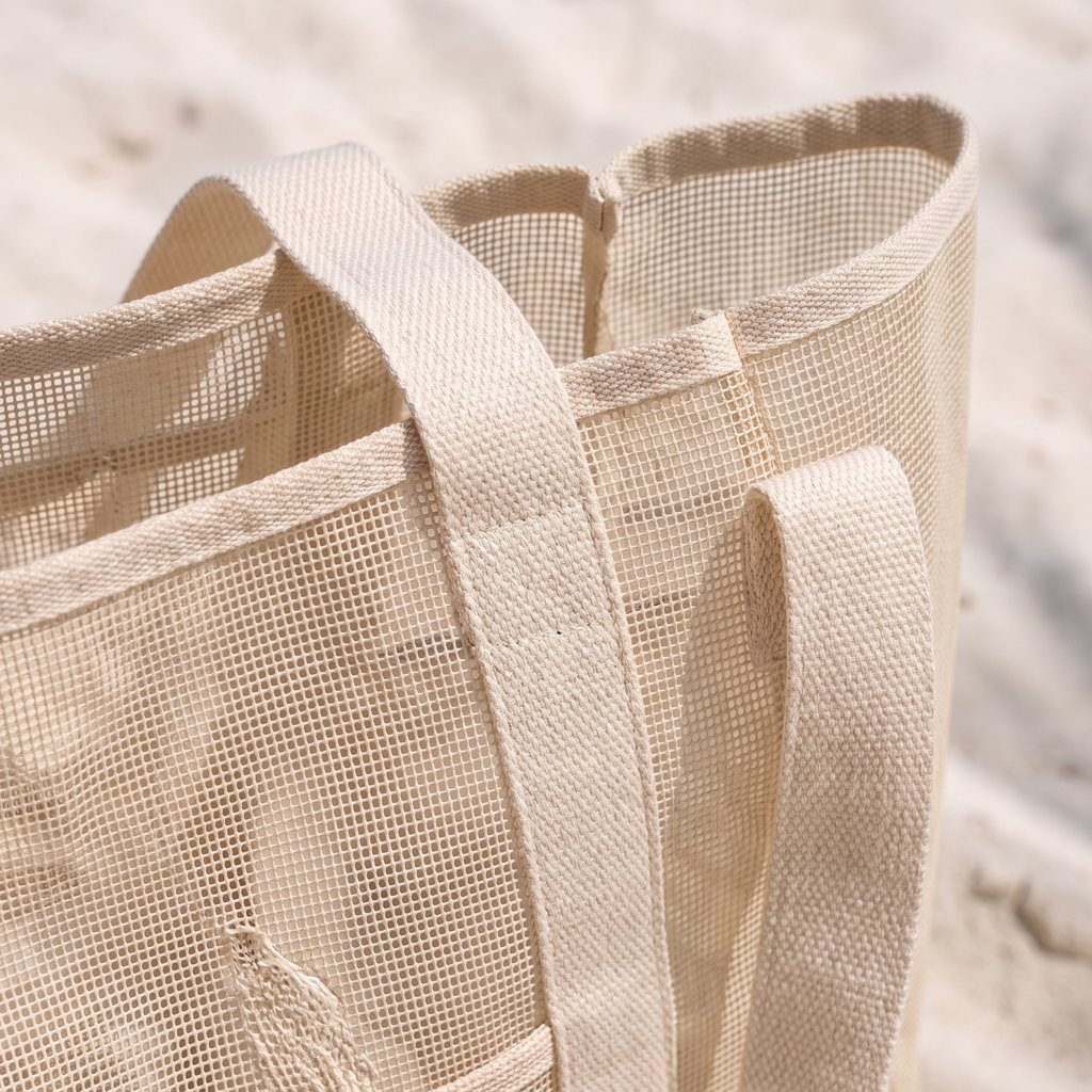Mesh Beach Bag - Oyster Cream — detail shot