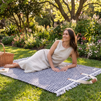 The Beach Blanket - Lauren's Navy Stripe — hero shot
