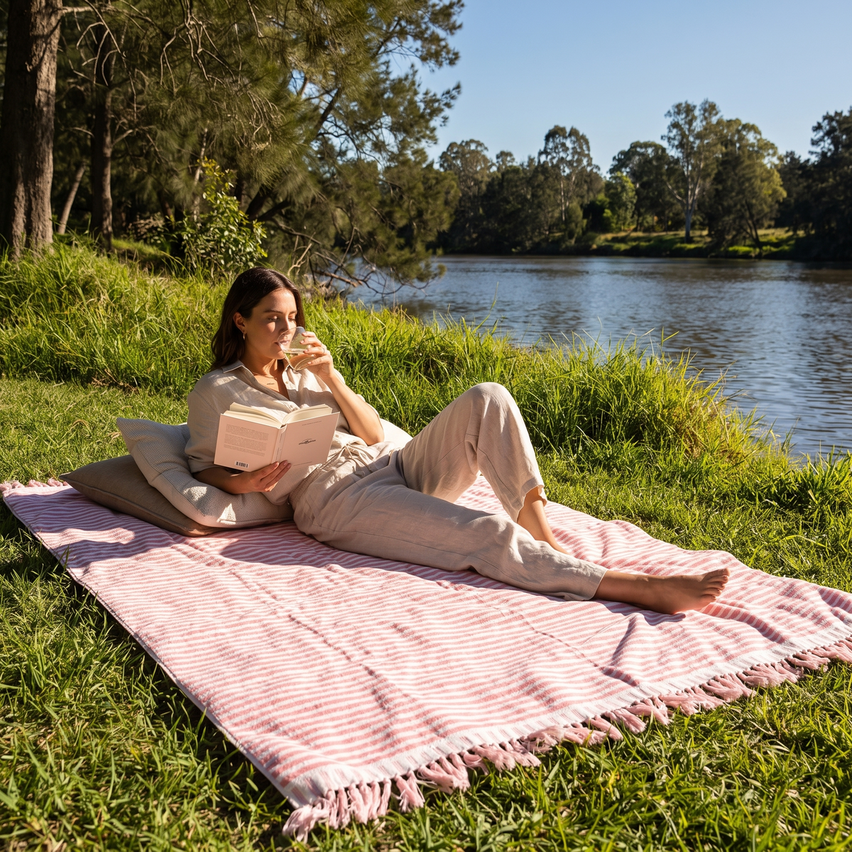 The Beach Blanket - Lauren's Pink Stripe — hero shot