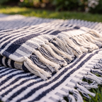 The Beach Blanket - Lauren's Navy Stripe — detail shot