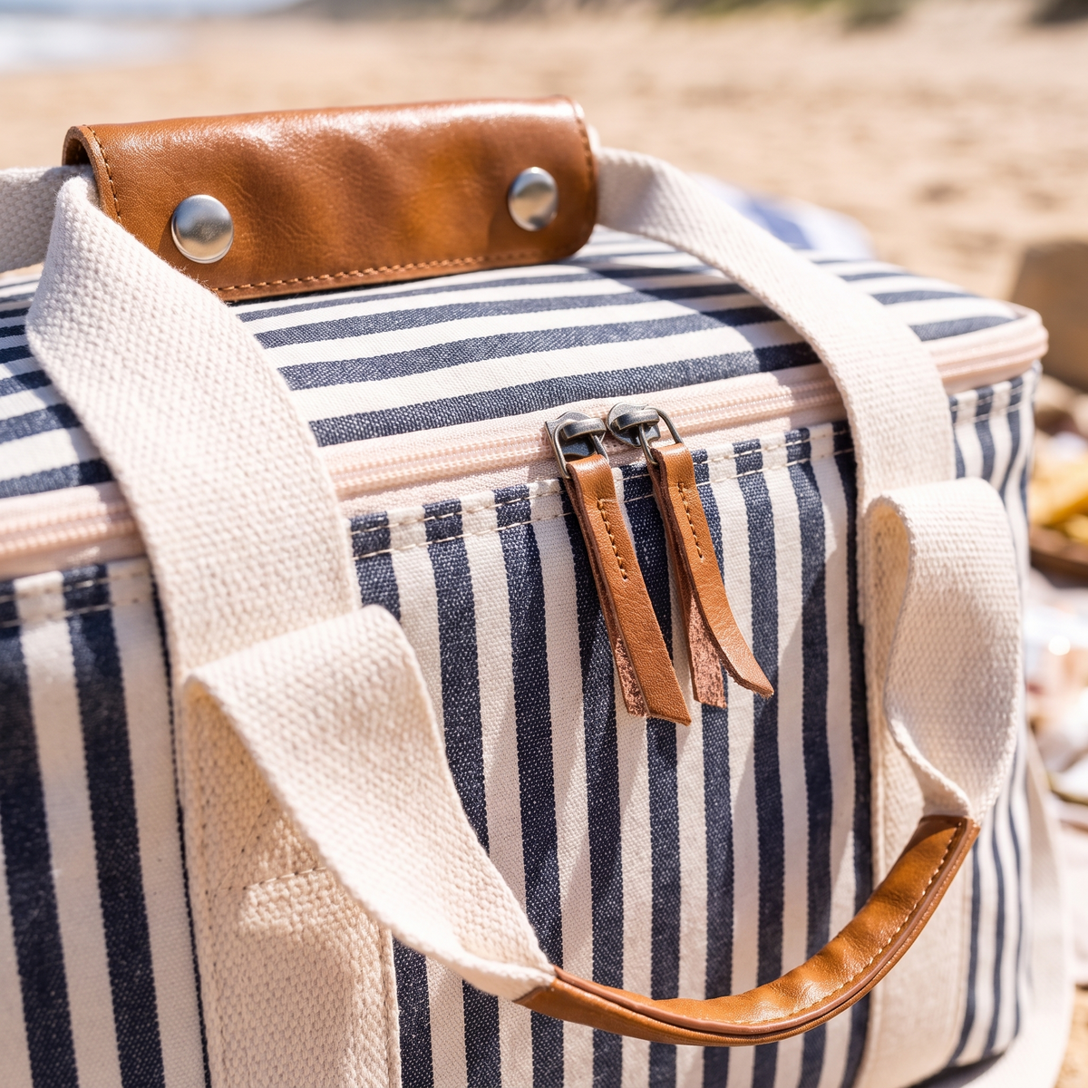 The Premium Cooler Bag - Lauren's Navy Stripe — detail shot