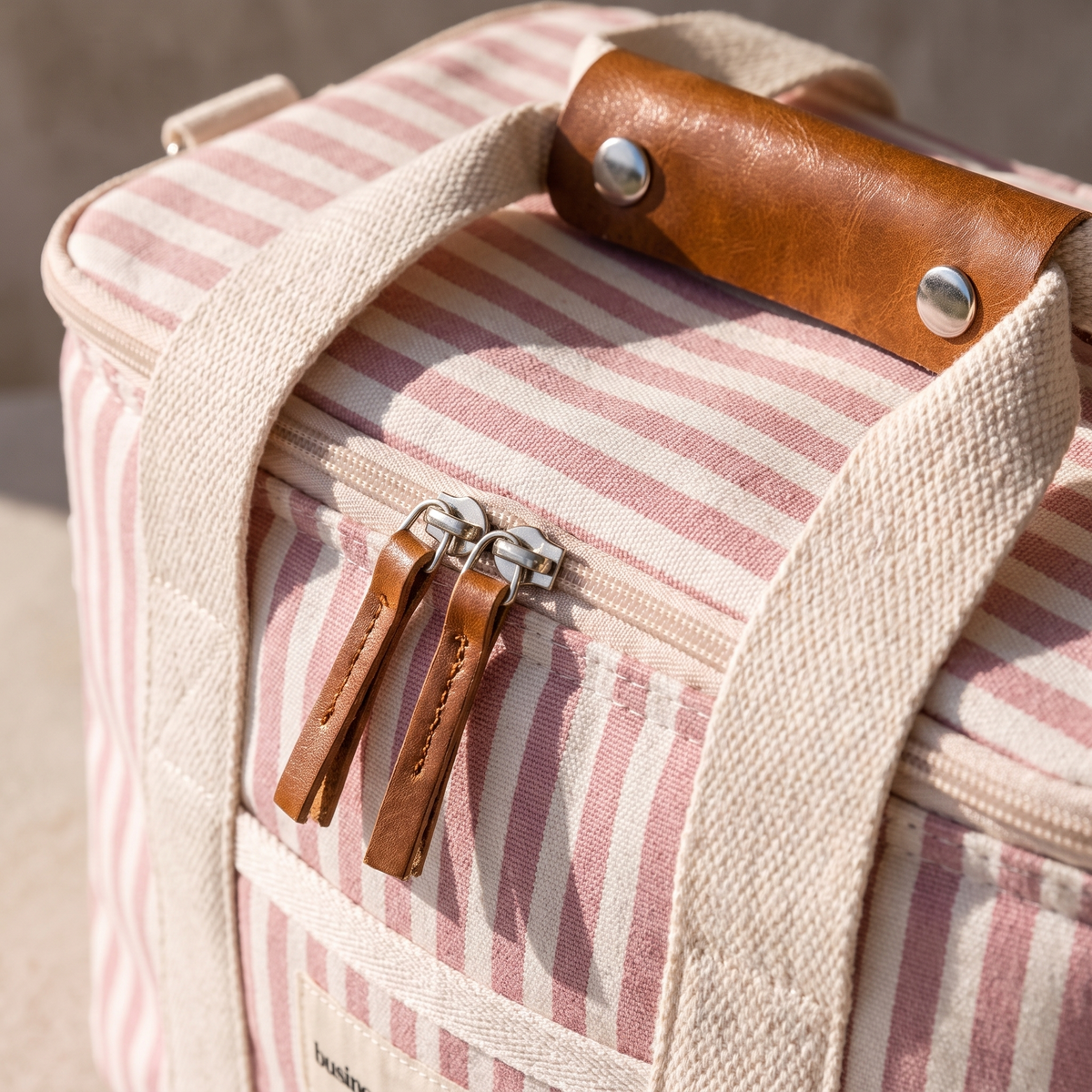 The Premium Cooler Bag - Lauren's Pink Stripe — detail shot