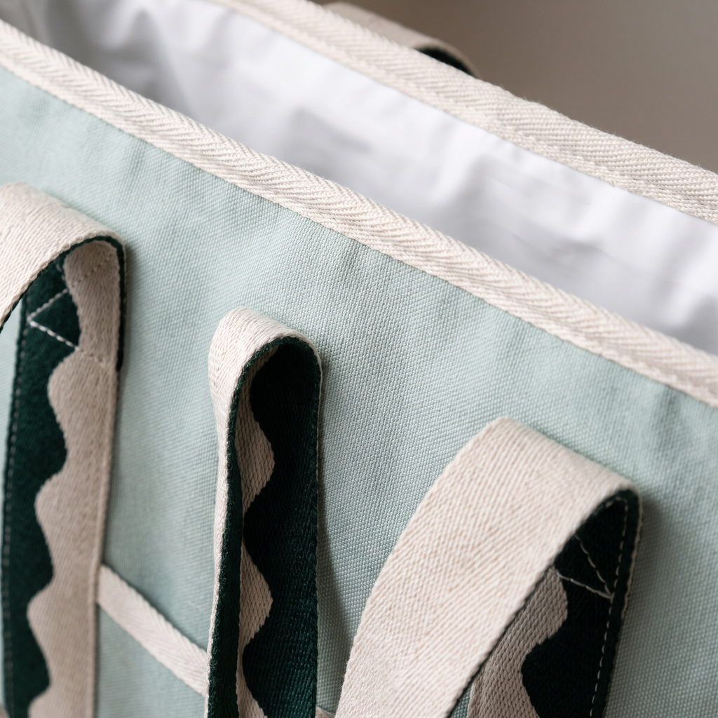 The Holiday Cooler Tote Bag - Rivie Green — detail shot
