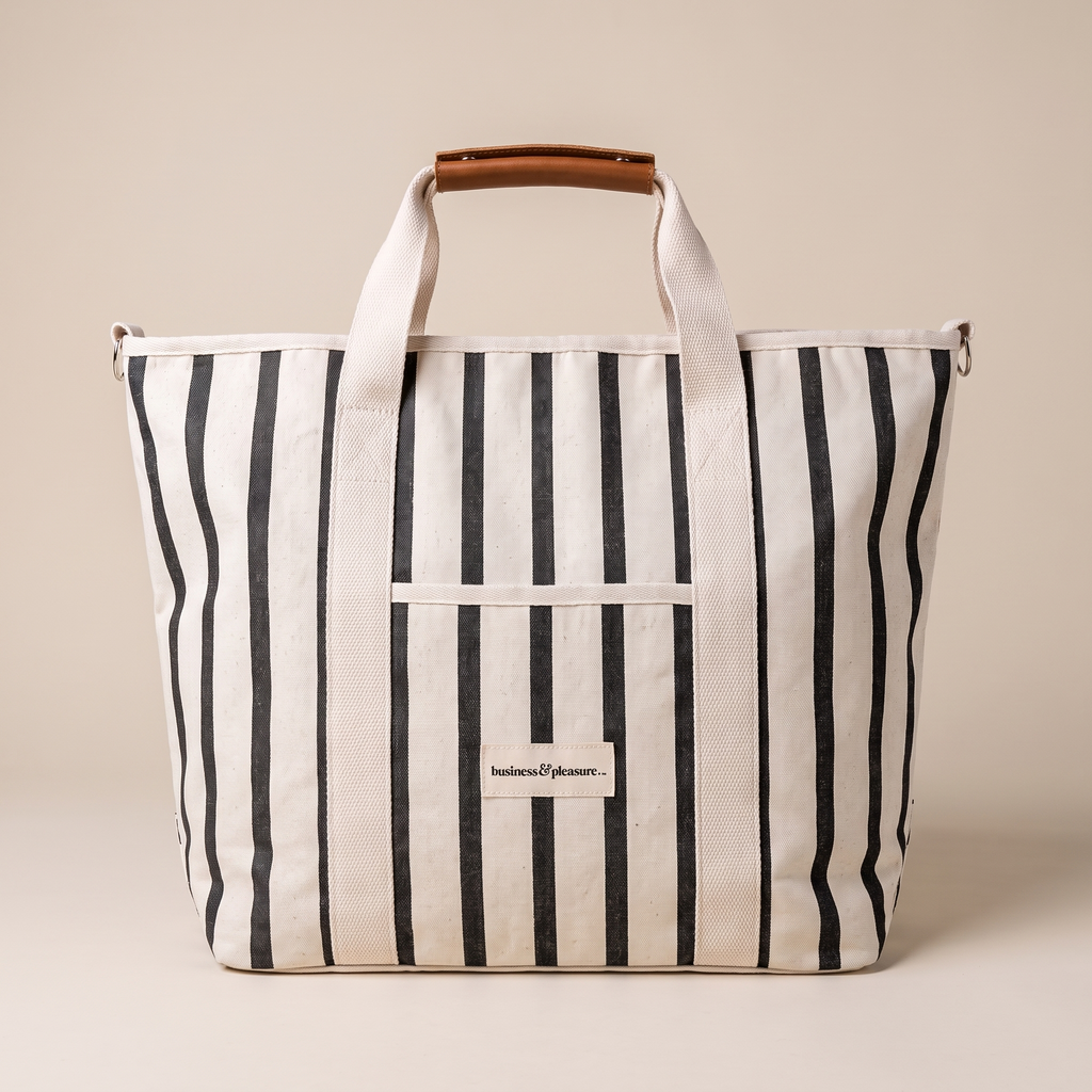 The Cooler Tote Bag - Monaco Black Stripe — front shot