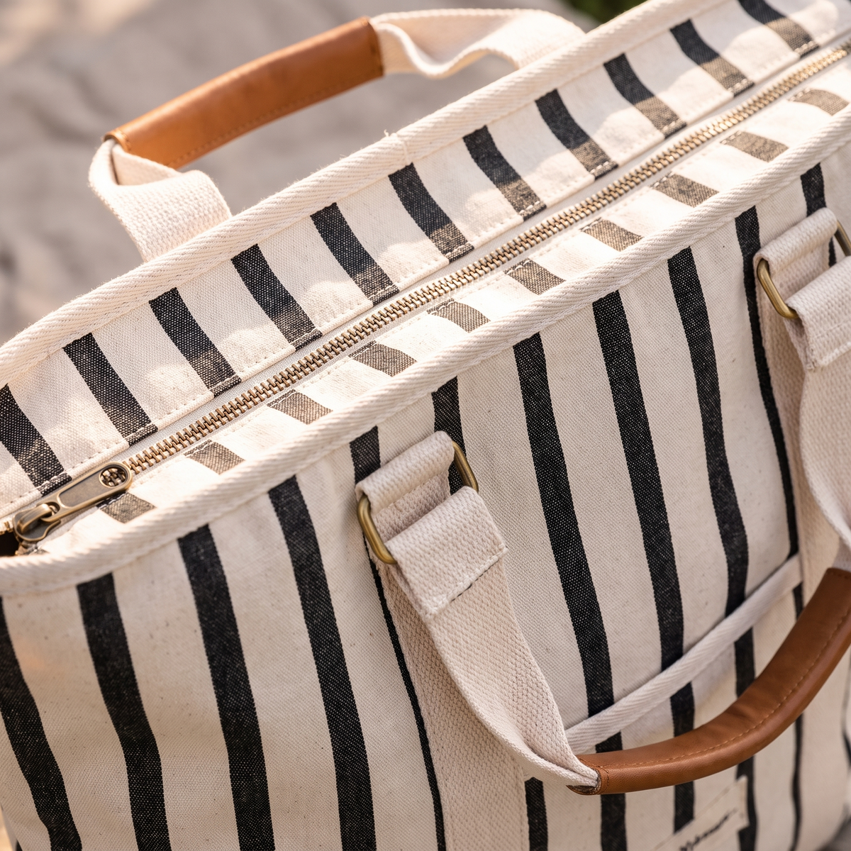 The Cooler Tote Bag - Monaco Black Stripe — detail shot