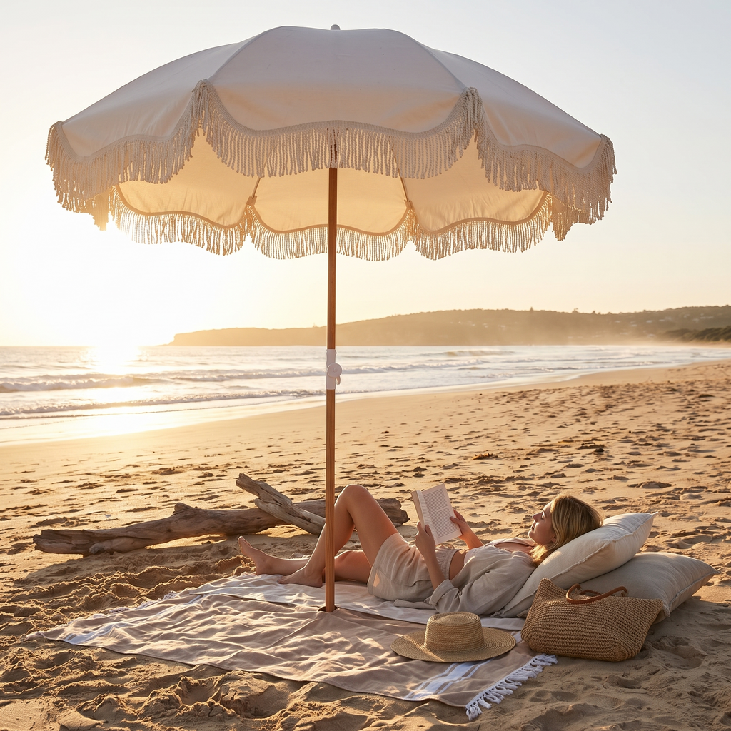 The Holiday Beach Umbrella - Antique White — hero shot