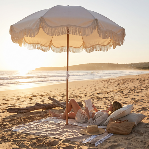 The Holiday Beach Umbrella - Antique White — hero shot
