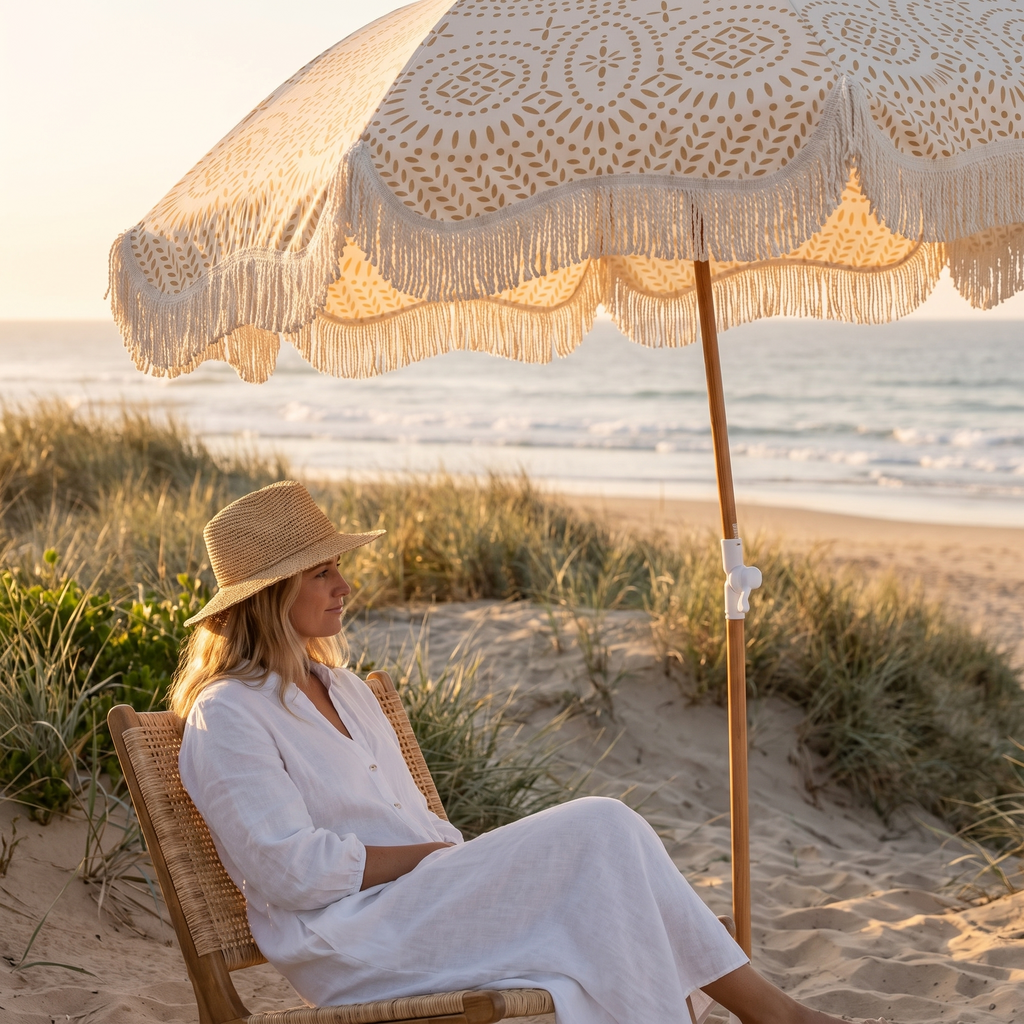 The Holiday Beach Umbrella - Eyelet — hero shot