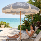 The Premium Beach Umbrella - Lauren's Navy Stripe — hero shot