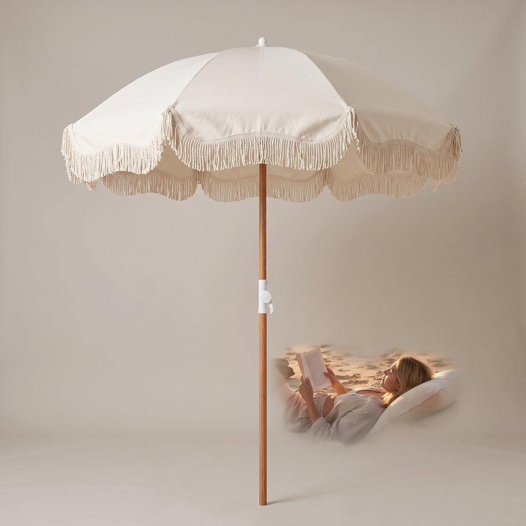 The Holiday Beach Umbrella - Antique White — front shot