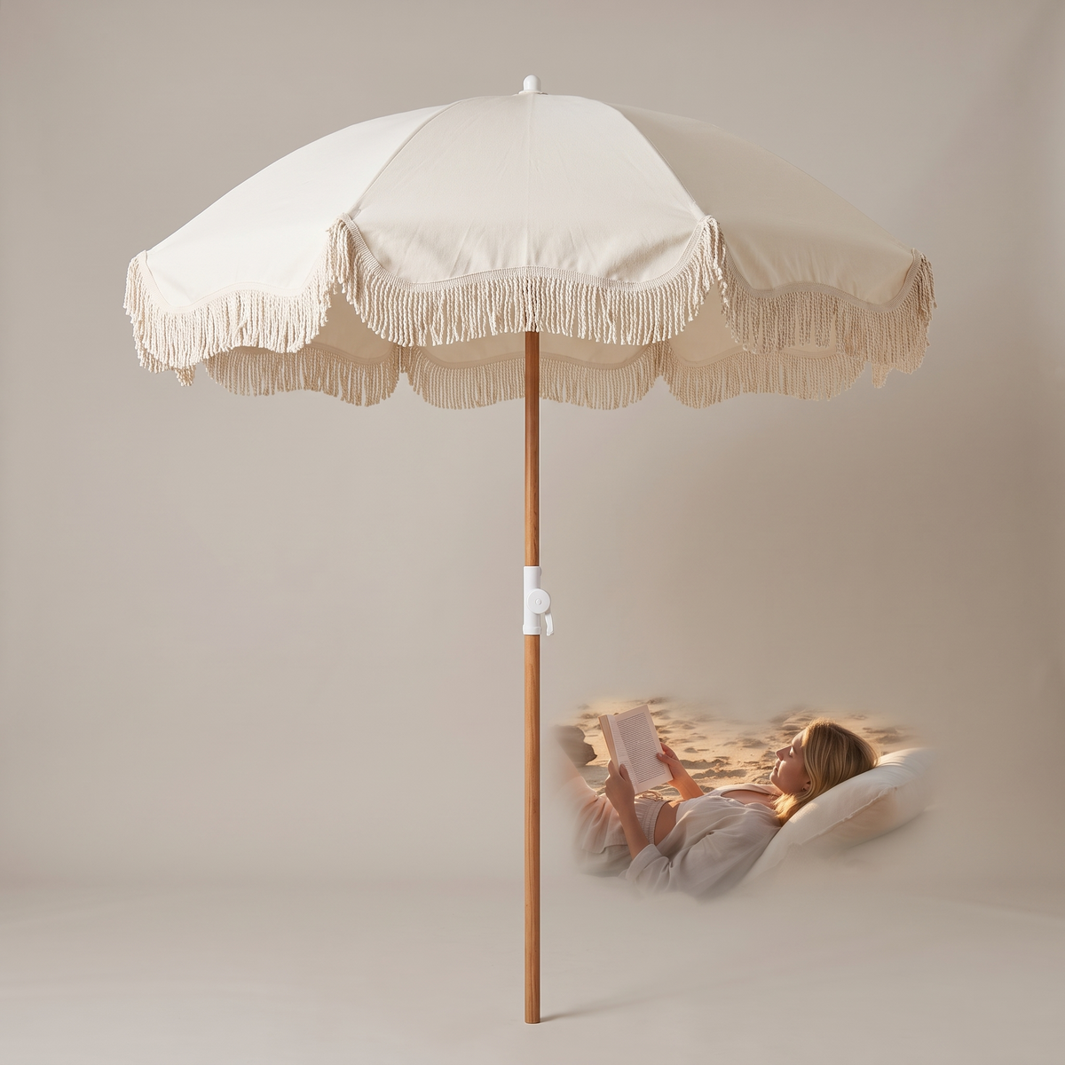 The Holiday Beach Umbrella - Antique White — front shot
