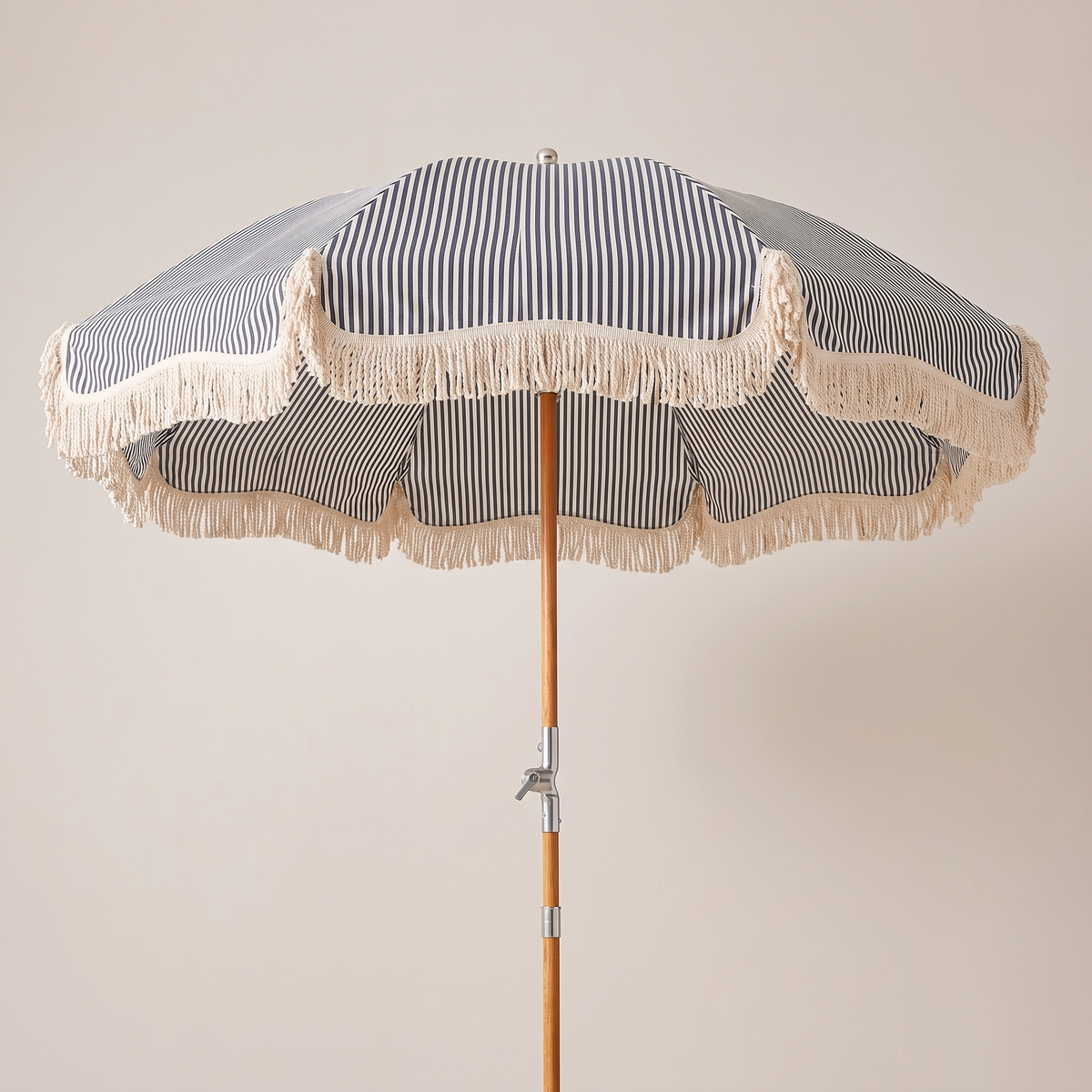 The Premium Beach Umbrella - Lauren's Navy Stripe — front shot