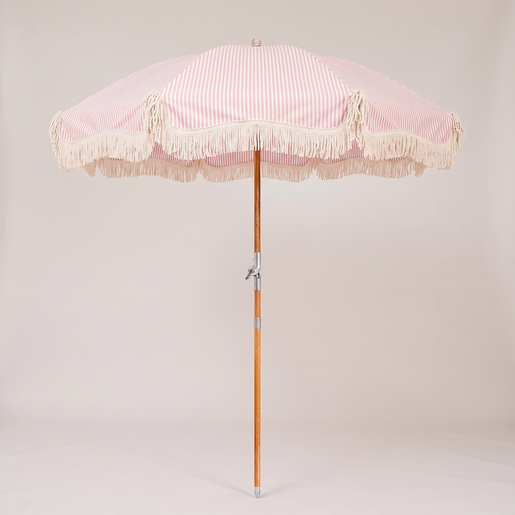 The Premium Beach Umbrella - Lauren's Pink Stripe — front shot