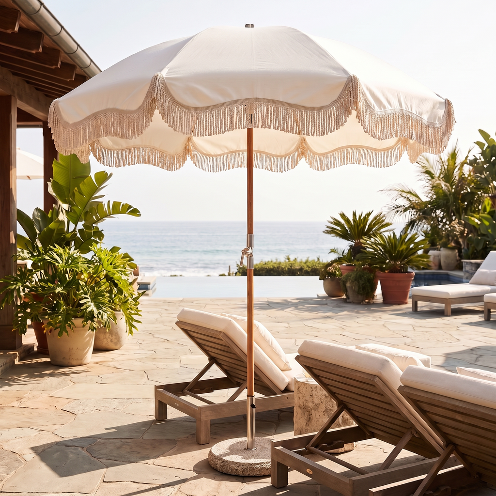 The Premium Beach Umbrella - Antique White — angle shot