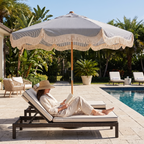 The Market Umbrella - Lauren's Navy Stripe — hero shot