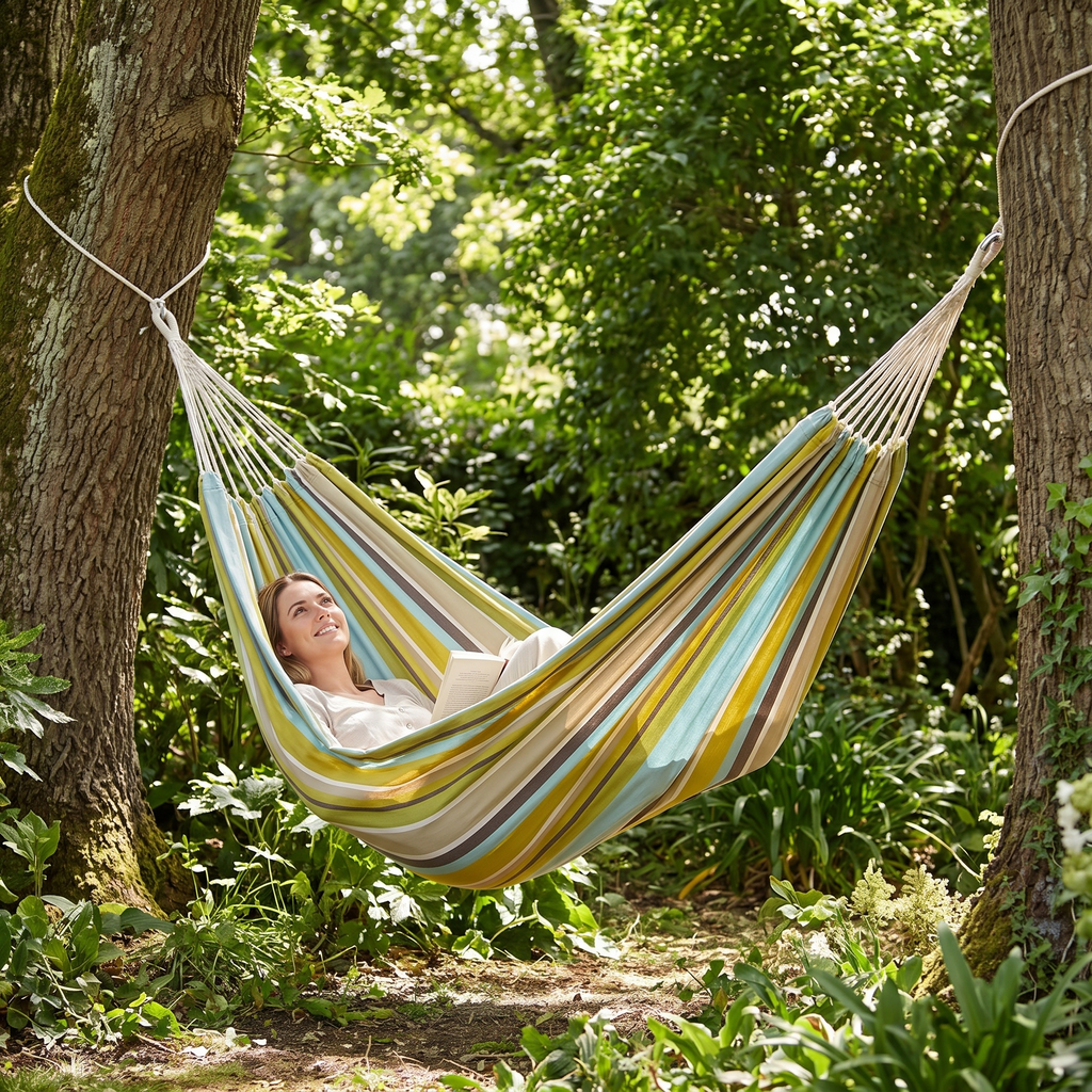 Corban Aqua Hammock Multicoloured Stripes 220x140cm — hero shot