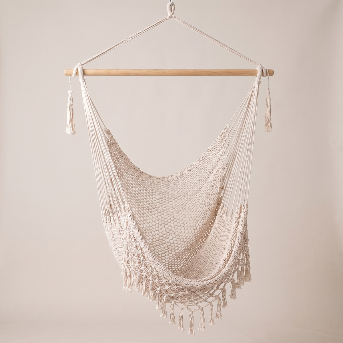 Gardeon Hammock Chair Swing Camping Mesh Cream — front shot