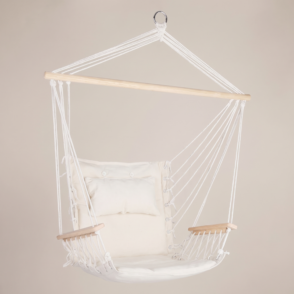 Gardeon Hammock Chair Hanging with Armrest - Cream — front shot