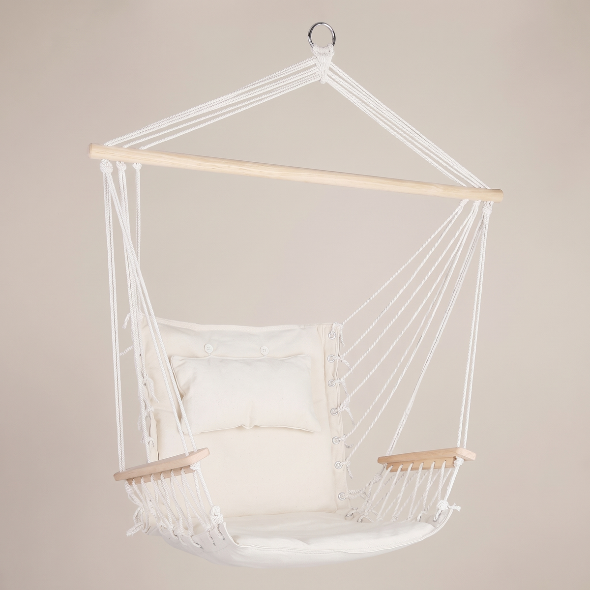 Gardeon Hammock Chair Hanging with Armrest - Cream — front shot