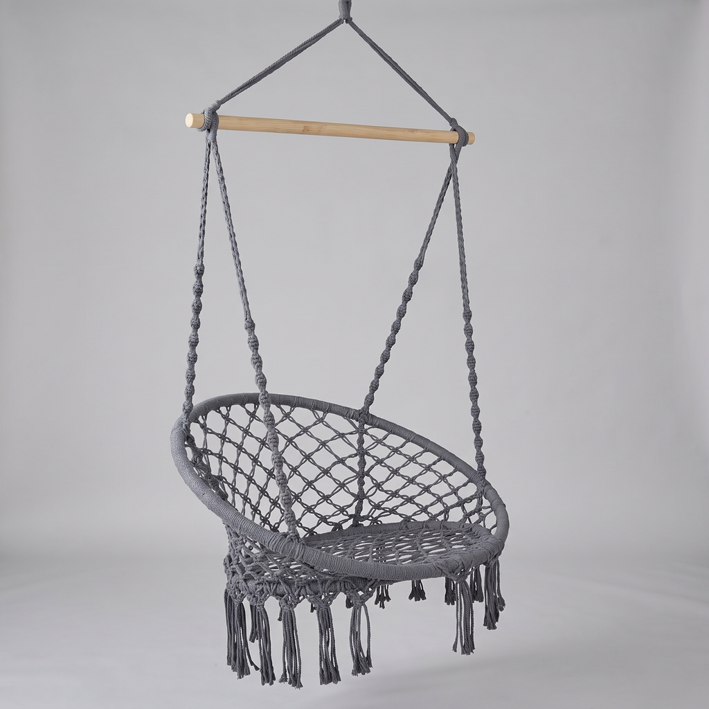 Gardeon Hammock Chair - Hanging Macrame / Cotton - Grey — front shot