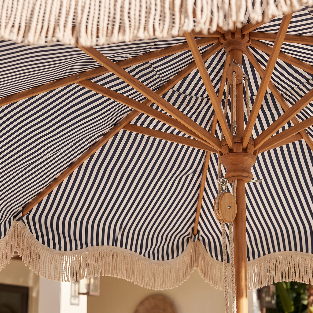 The Market Umbrella - Lauren's Navy Stripe — detail shot