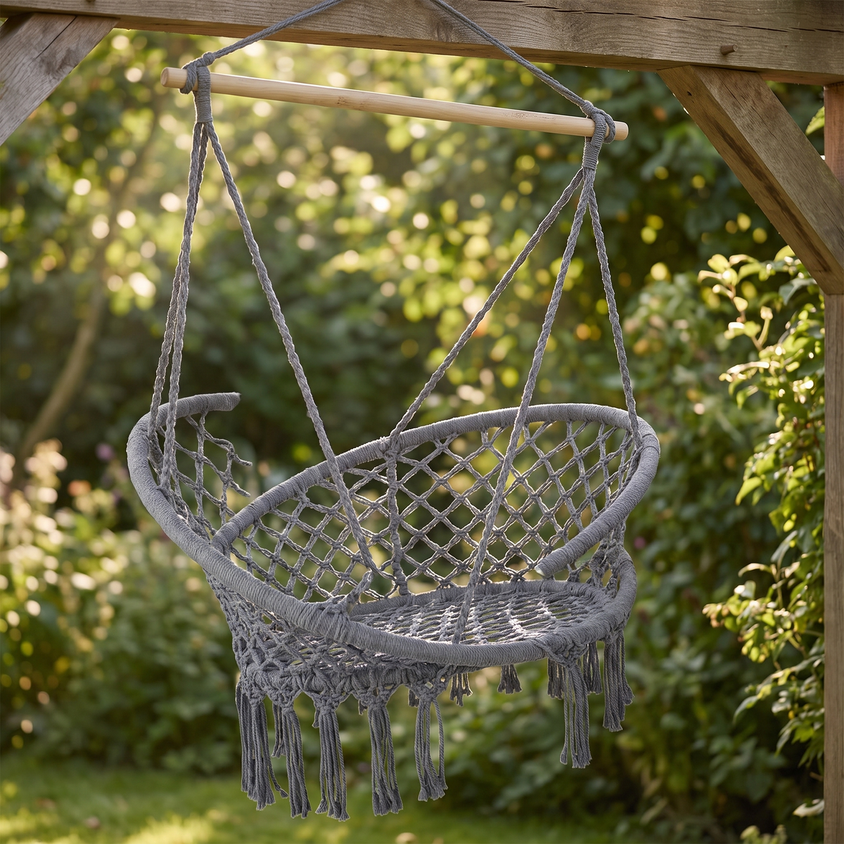 Gardeon Hammock Chair - Hanging Macrame / Cotton - Grey — angle shot